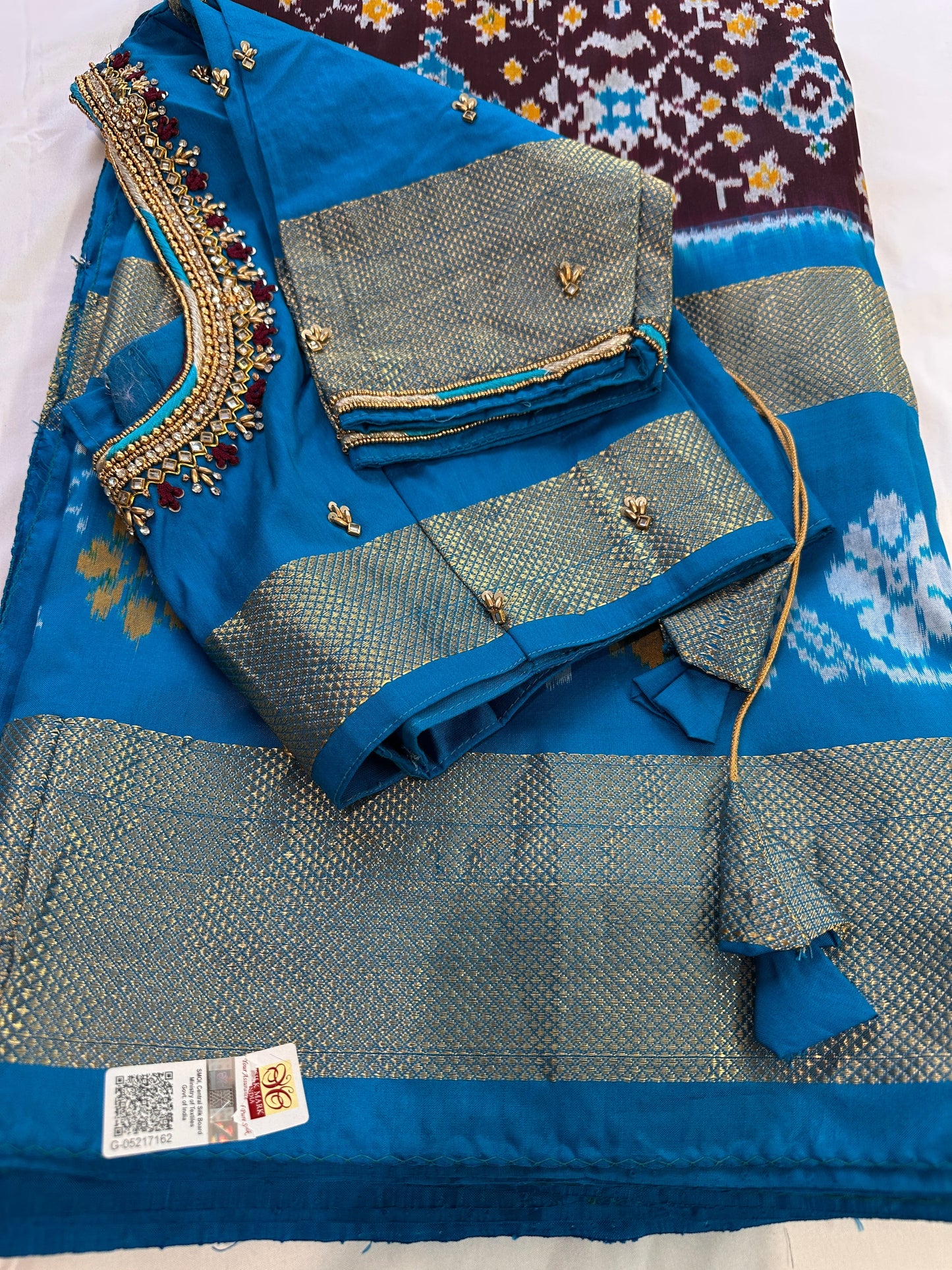Brown Double Ikkat Pochampally Pure Silk with Pattu Border
