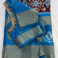 Brown Double Ikkat Pochampally Pure Silk with Pattu Border