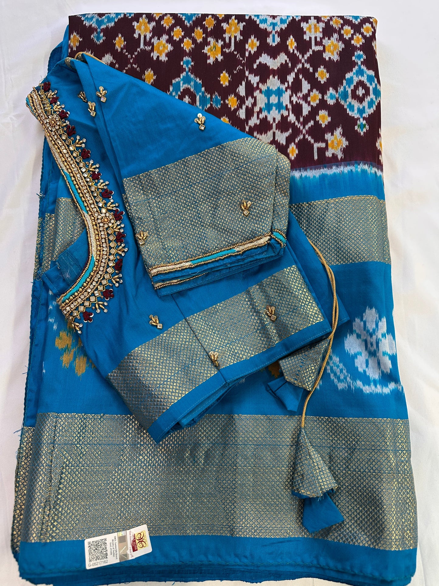 Brown Double Ikkat Pochampally Pure Silk with Pattu Border