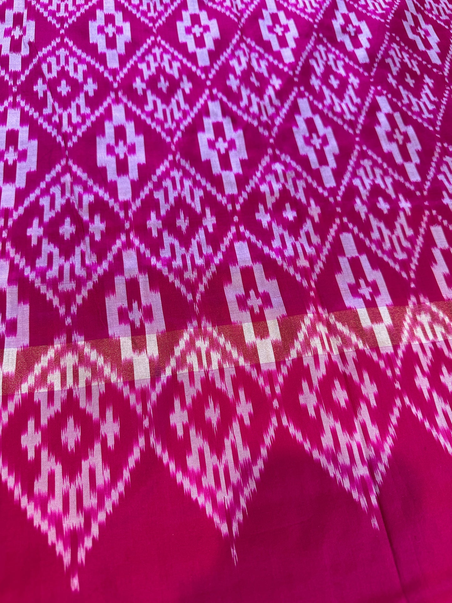 Green and Pink Double Ikkat Pochampally Pure Silk
