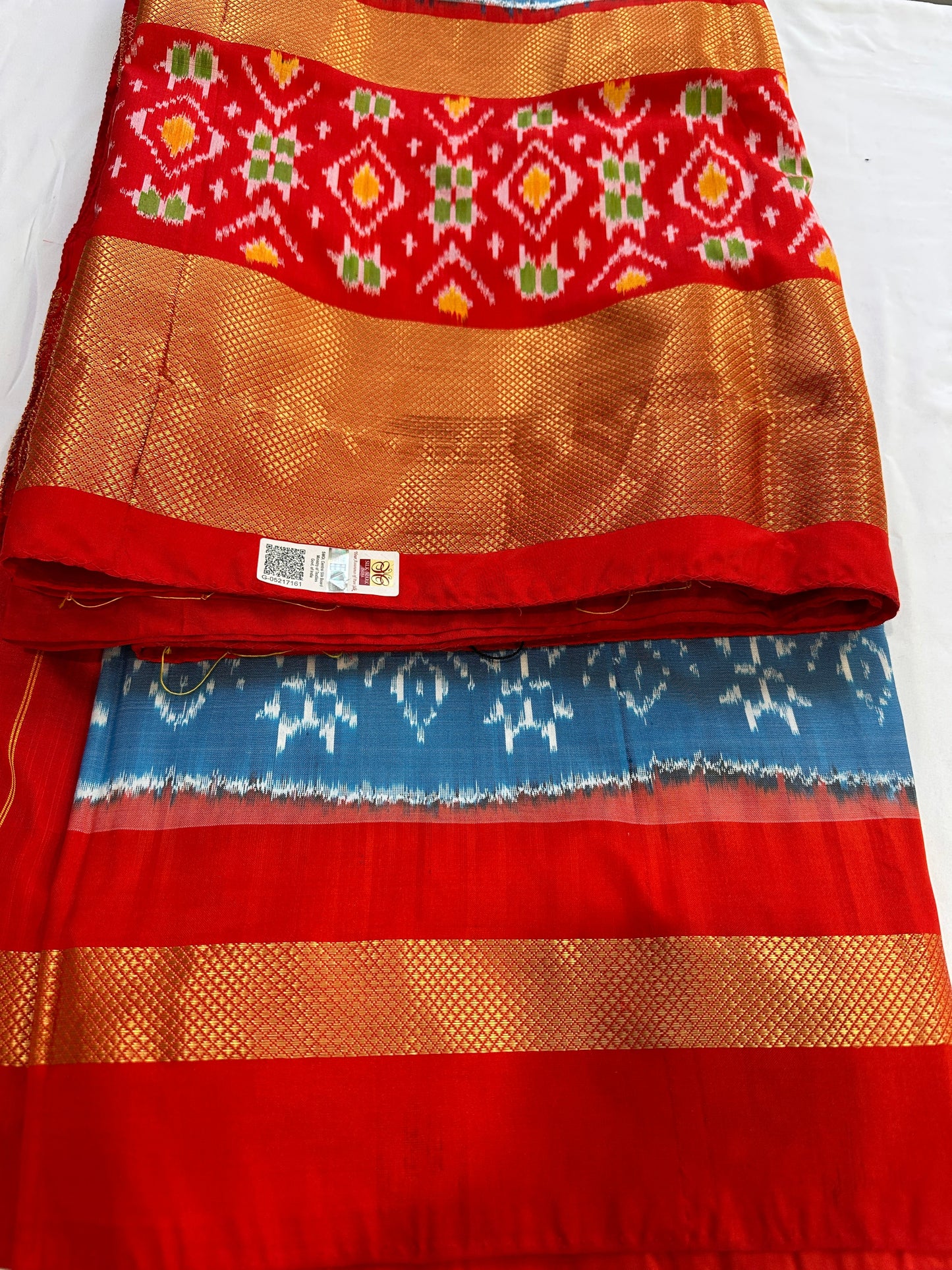 Blue Double Ikkat Pochampally Pure Silk Saree