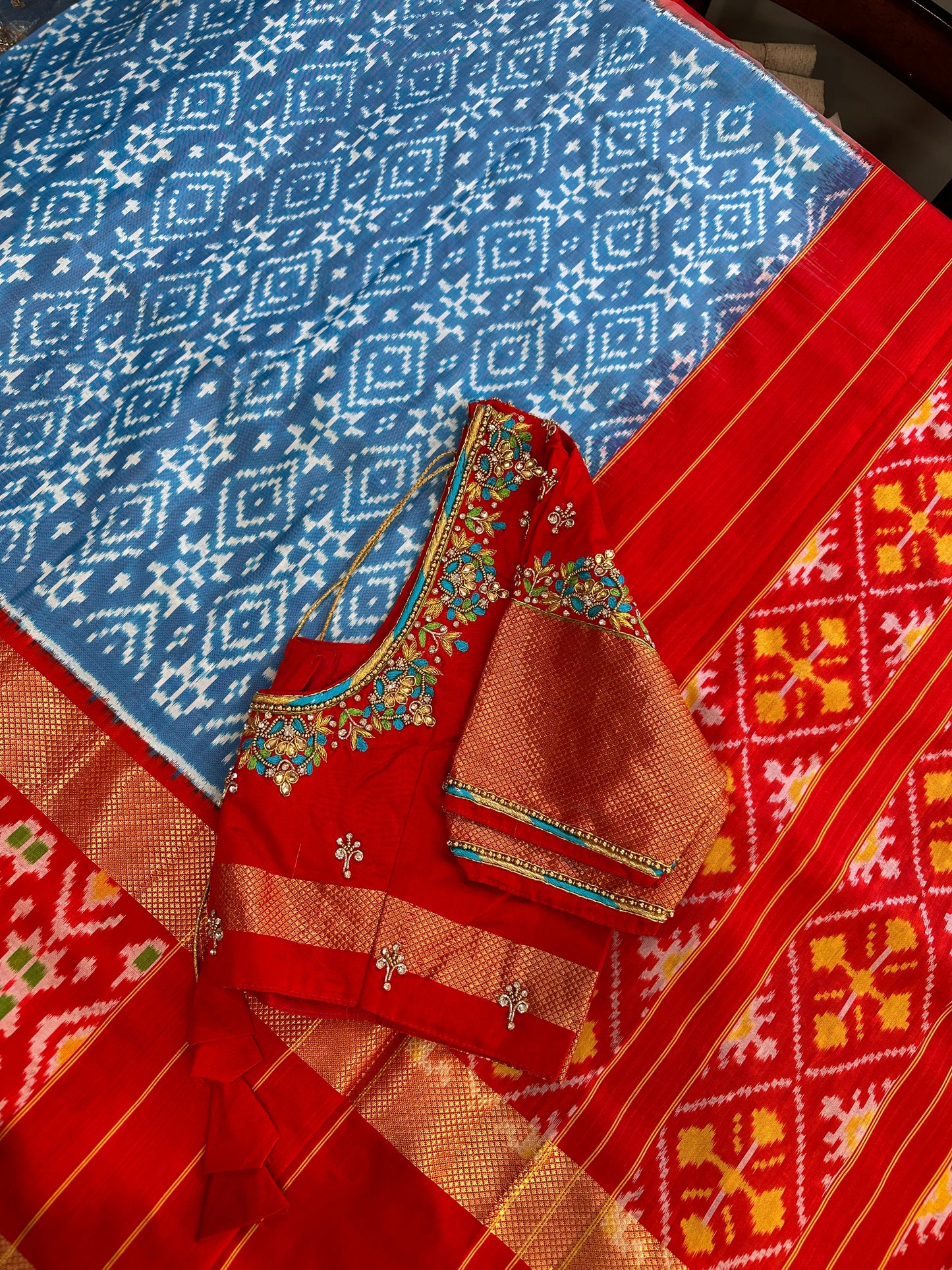 Blue Double Ikkat Pochampally Pure Silk Saree
