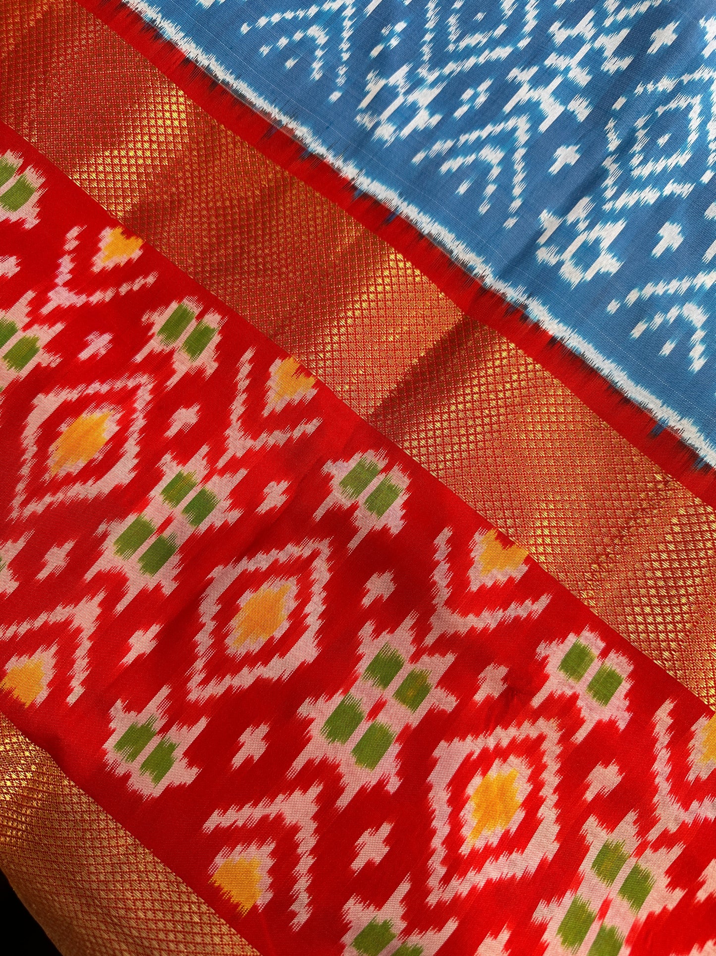 Blue Double Ikkat Pochampally Pure Silk Saree