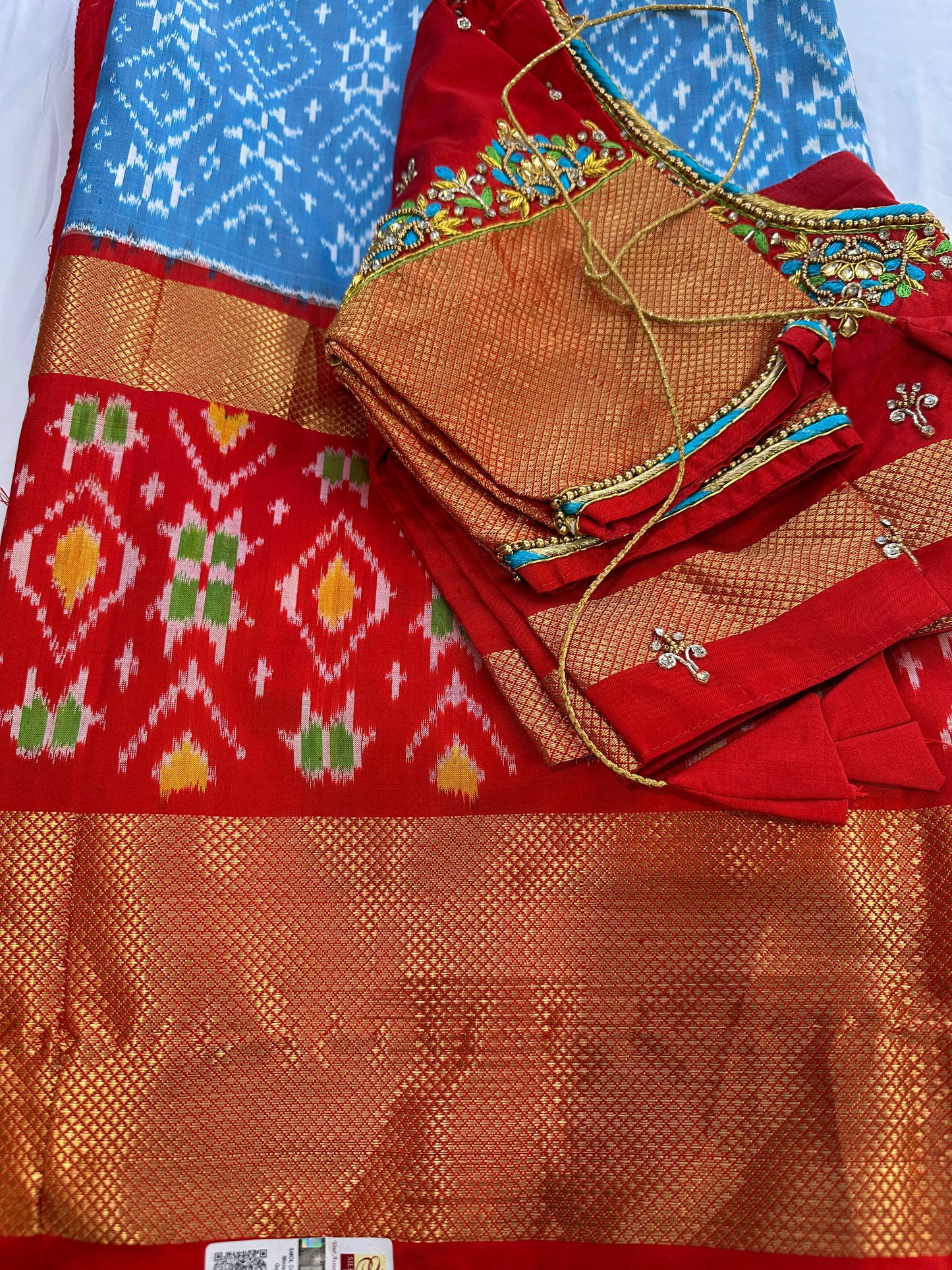 Blue Double Ikkat Pochampally Pure Silk Saree