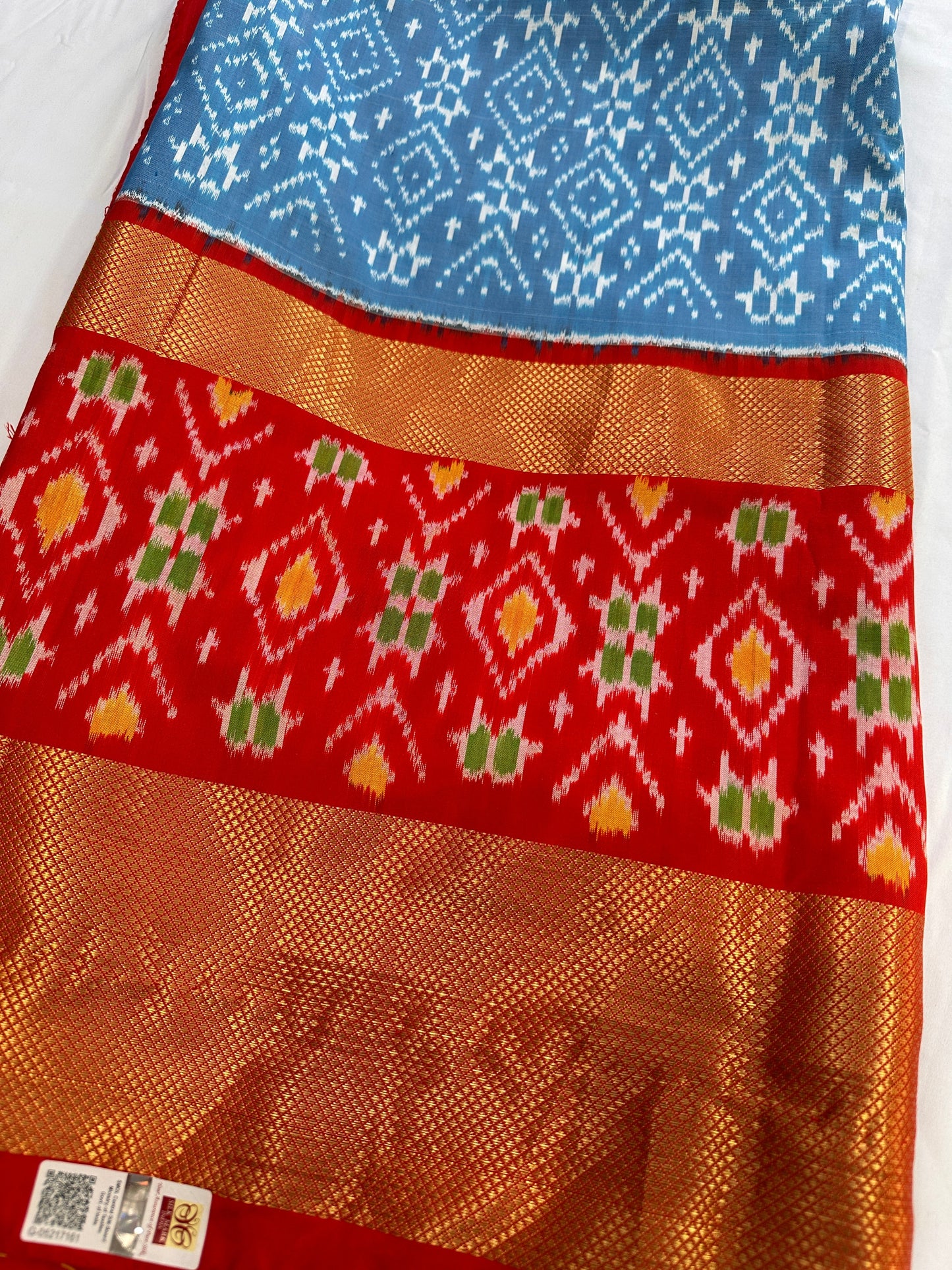 Blue Double Ikkat Pochampally Pure Silk Saree