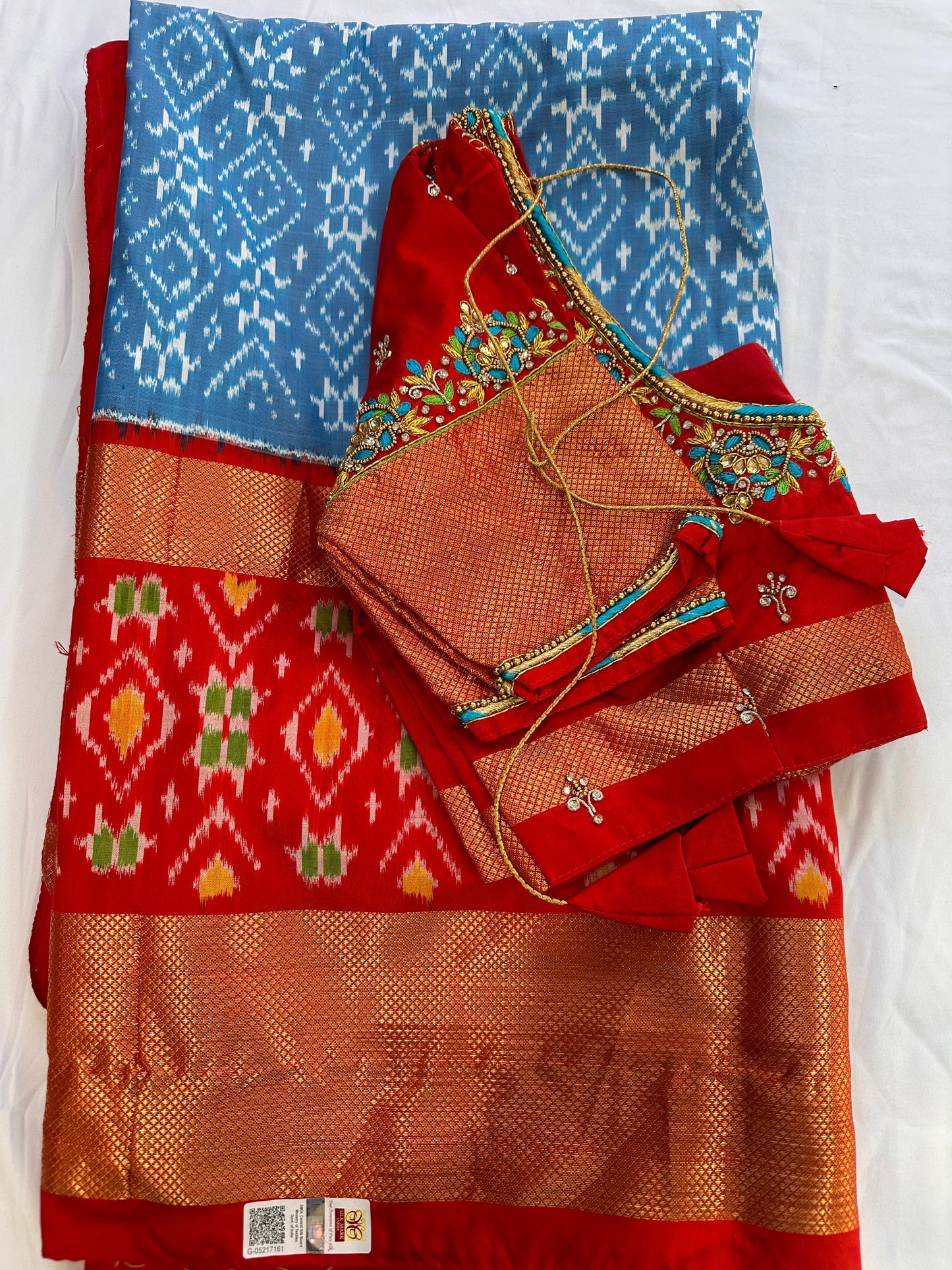 Blue Double Ikkat Pochampally Pure Silk Saree
