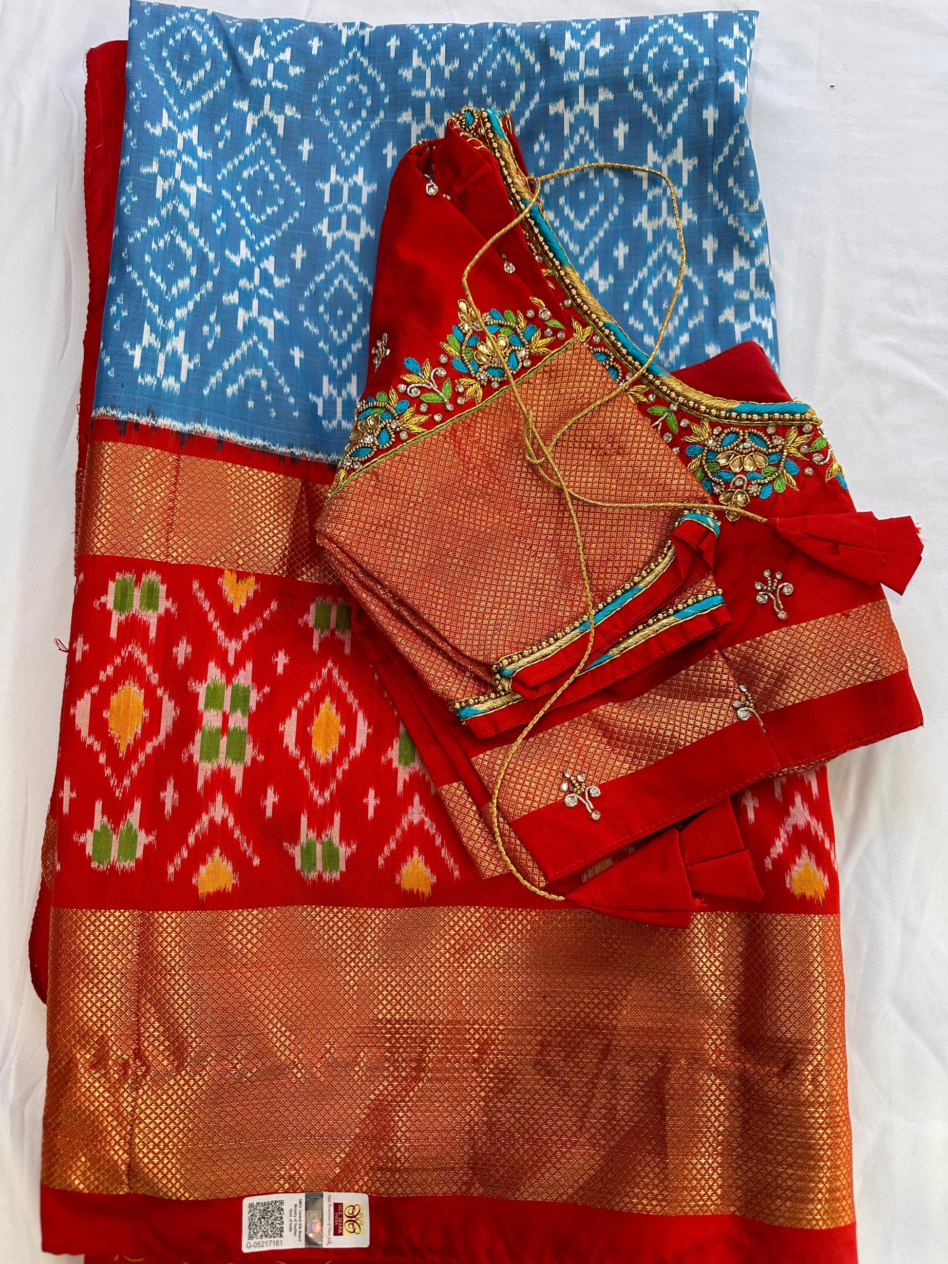 Blue Double Ikkat Pochampally Pure Silk Saree