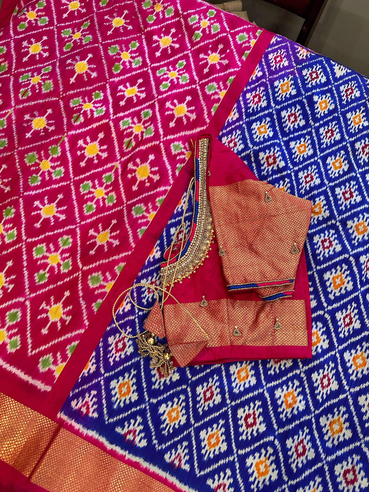 Blue Double Ikkat Pochampally Pure Silk