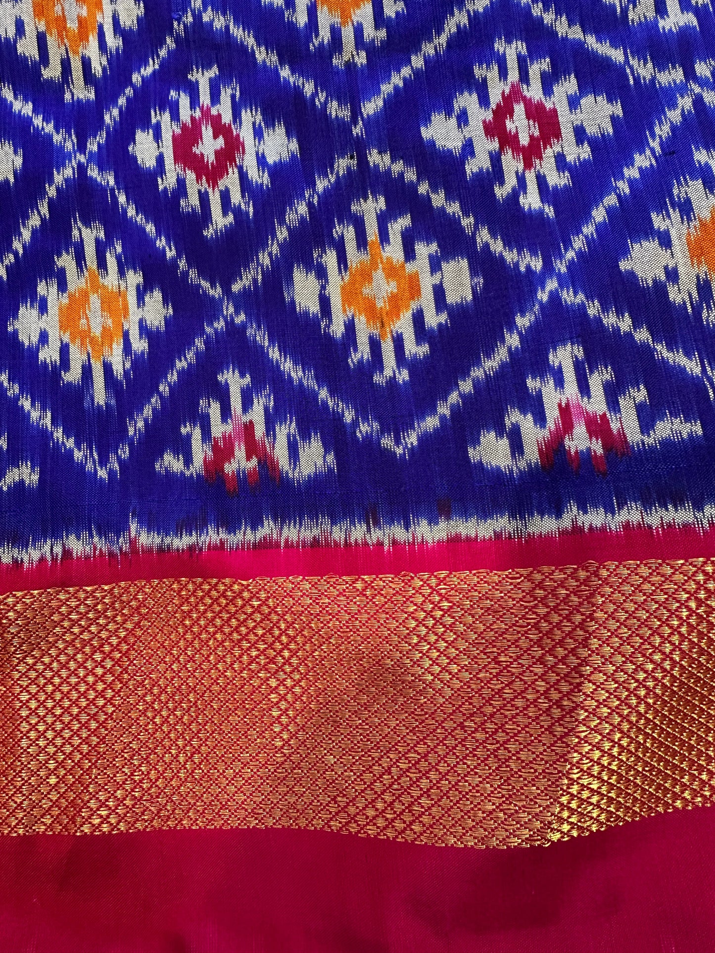 Blue Double Ikkat Pochampally Pure Silk