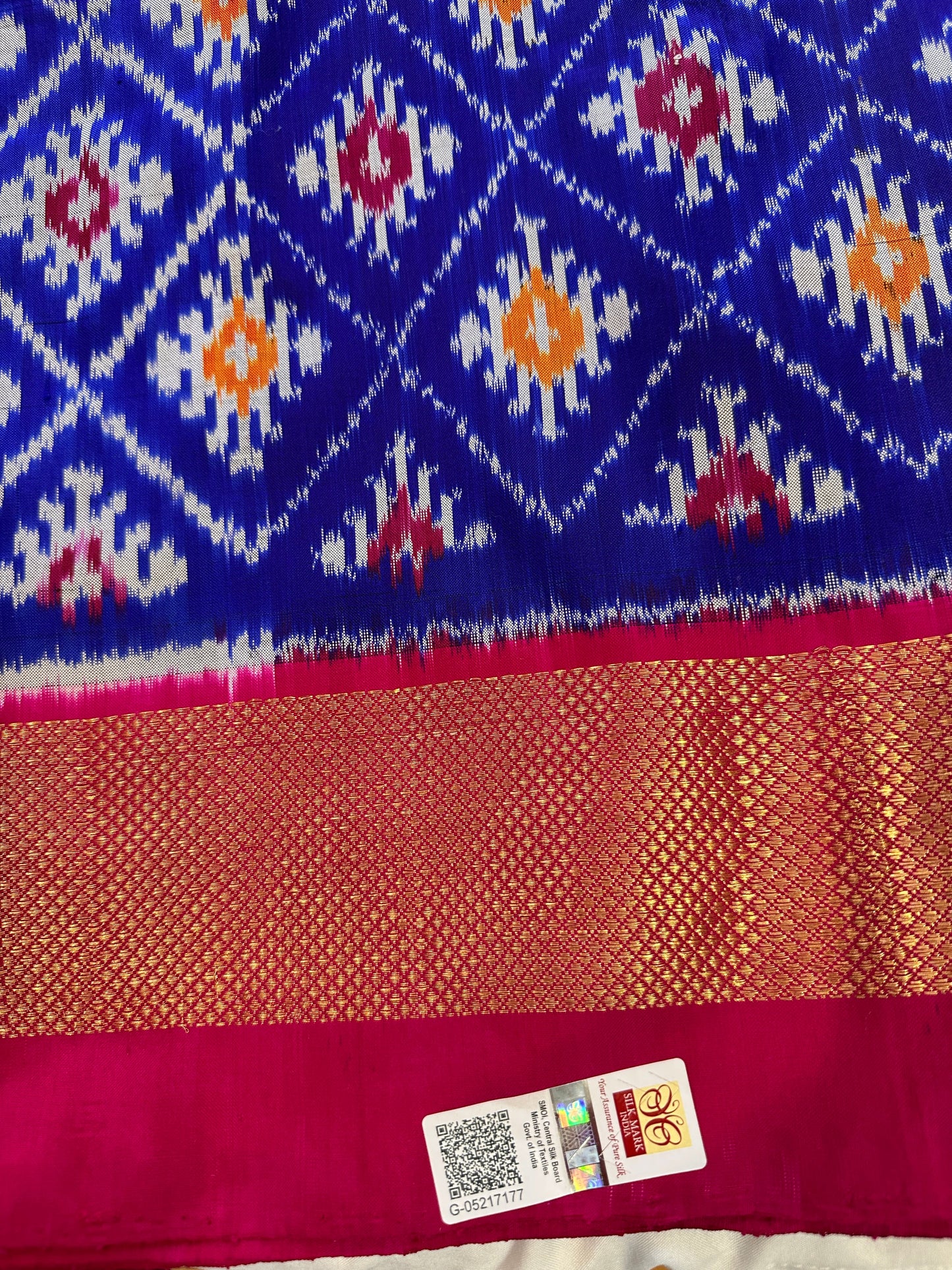 Blue Double Ikkat Pochampally Pure Silk