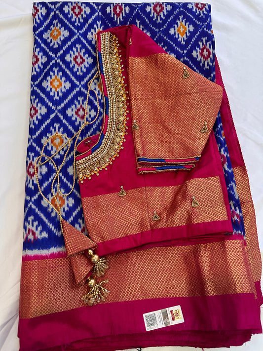 Blue Double Ikkat Pochampally Pure Silk