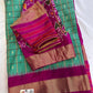 Green Double Ikkat Pochampally Pure Silk with High Neck Blouse
