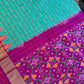 Green Double Ikkat Pochampally Pure Silk with High Neck Blouse