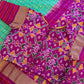 Green Double Ikkat Pochampally Pure Silk with High Neck Blouse