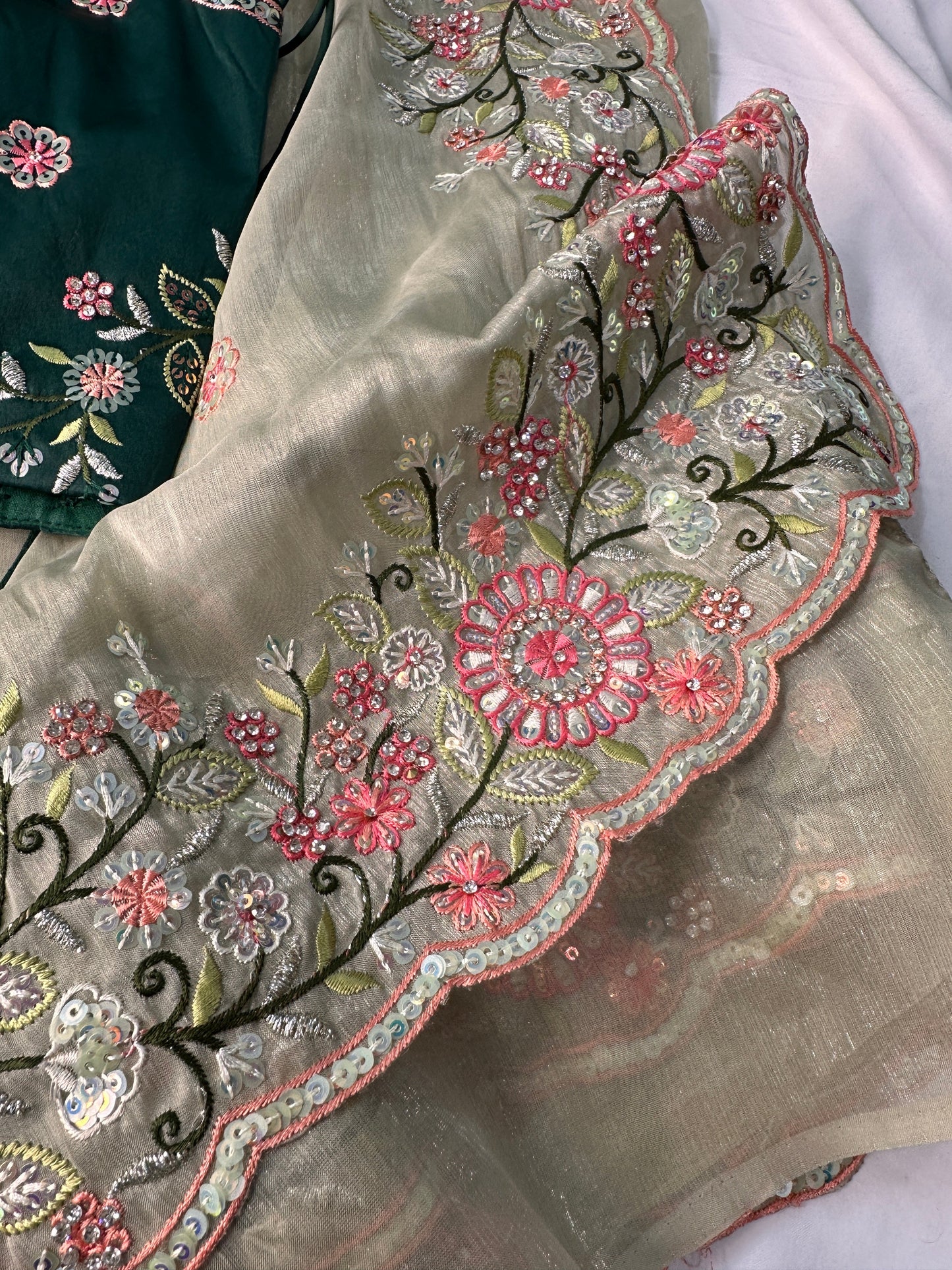 Fancy Georgette Shimmer Pista Green Saree