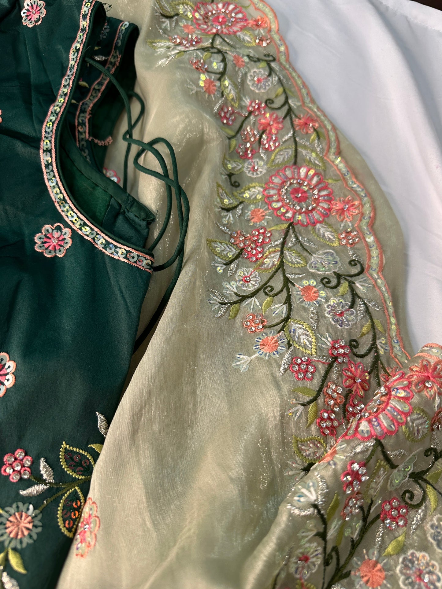 Fancy Georgette Shimmer Pista Green Saree