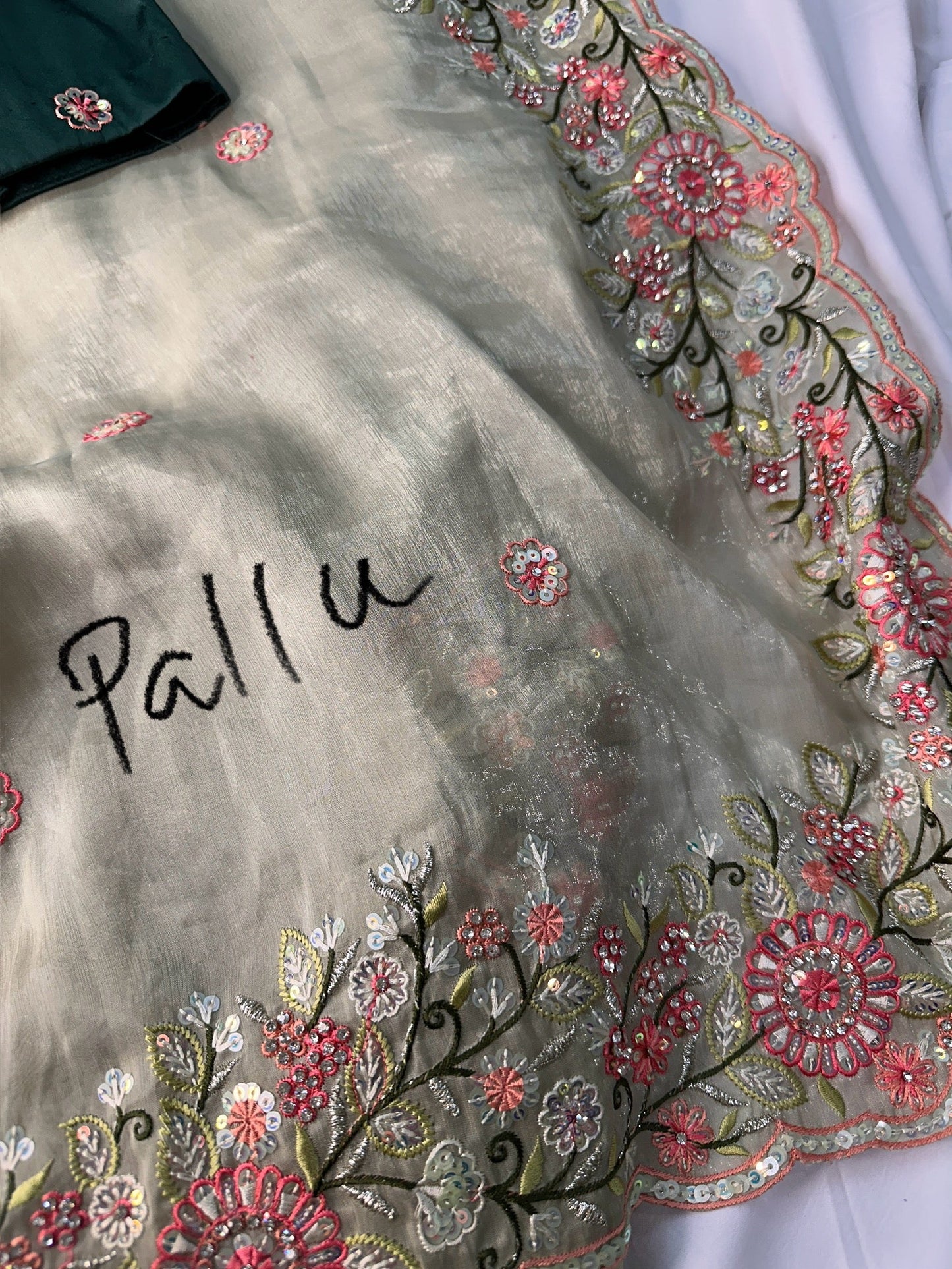 Fancy Georgette Shimmer Pista Green Saree