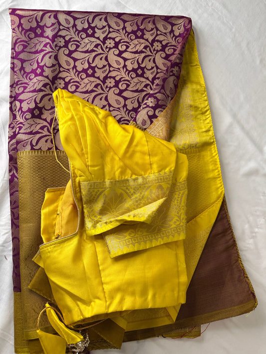 Brokate Semi Banarse Magenta Saree