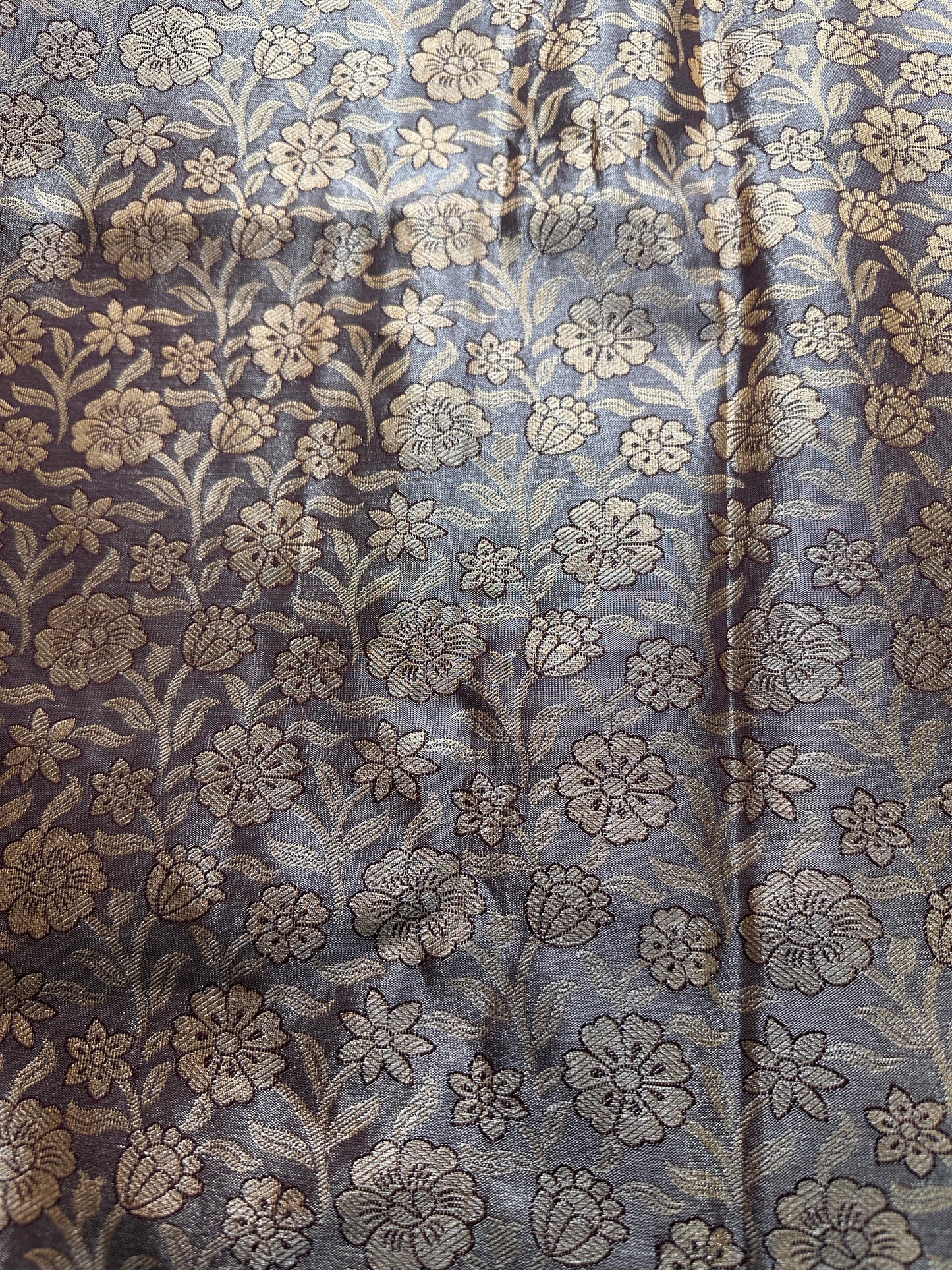 Grey Copper Self weaving Semi Kachi pattu Saree