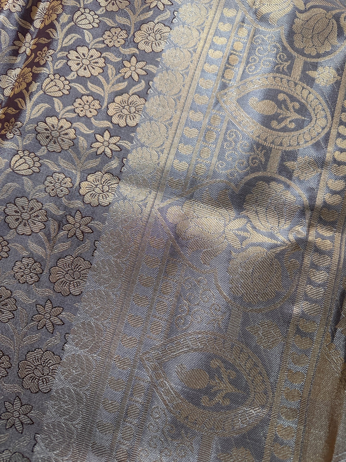 Grey Copper Self weaving Semi Kachi pattu Saree