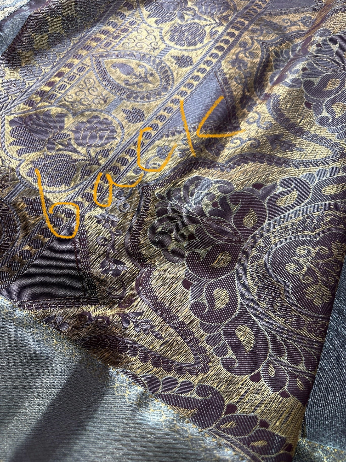 Grey Copper Self weaving Semi Kachi pattu Saree
