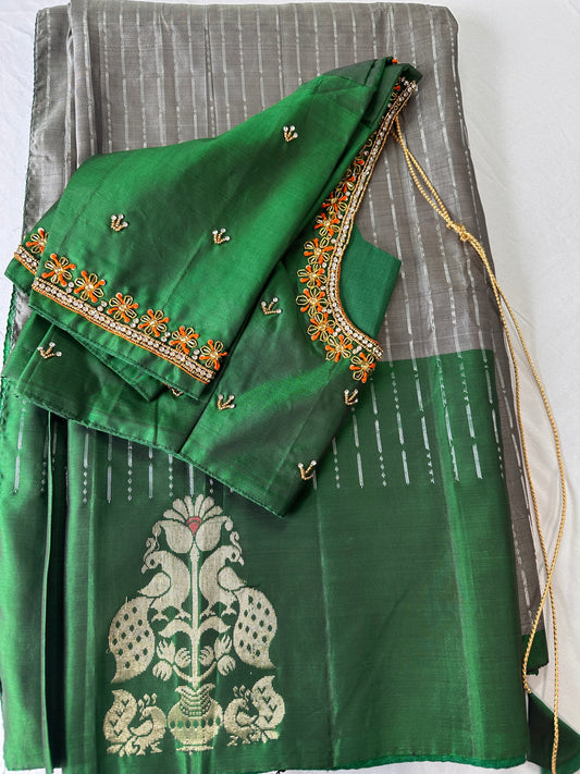 Grey Pure Kanchi Pattu Saree