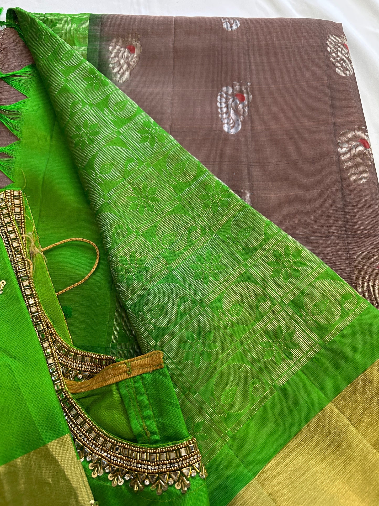 Brown Green Pure Uppada Saree