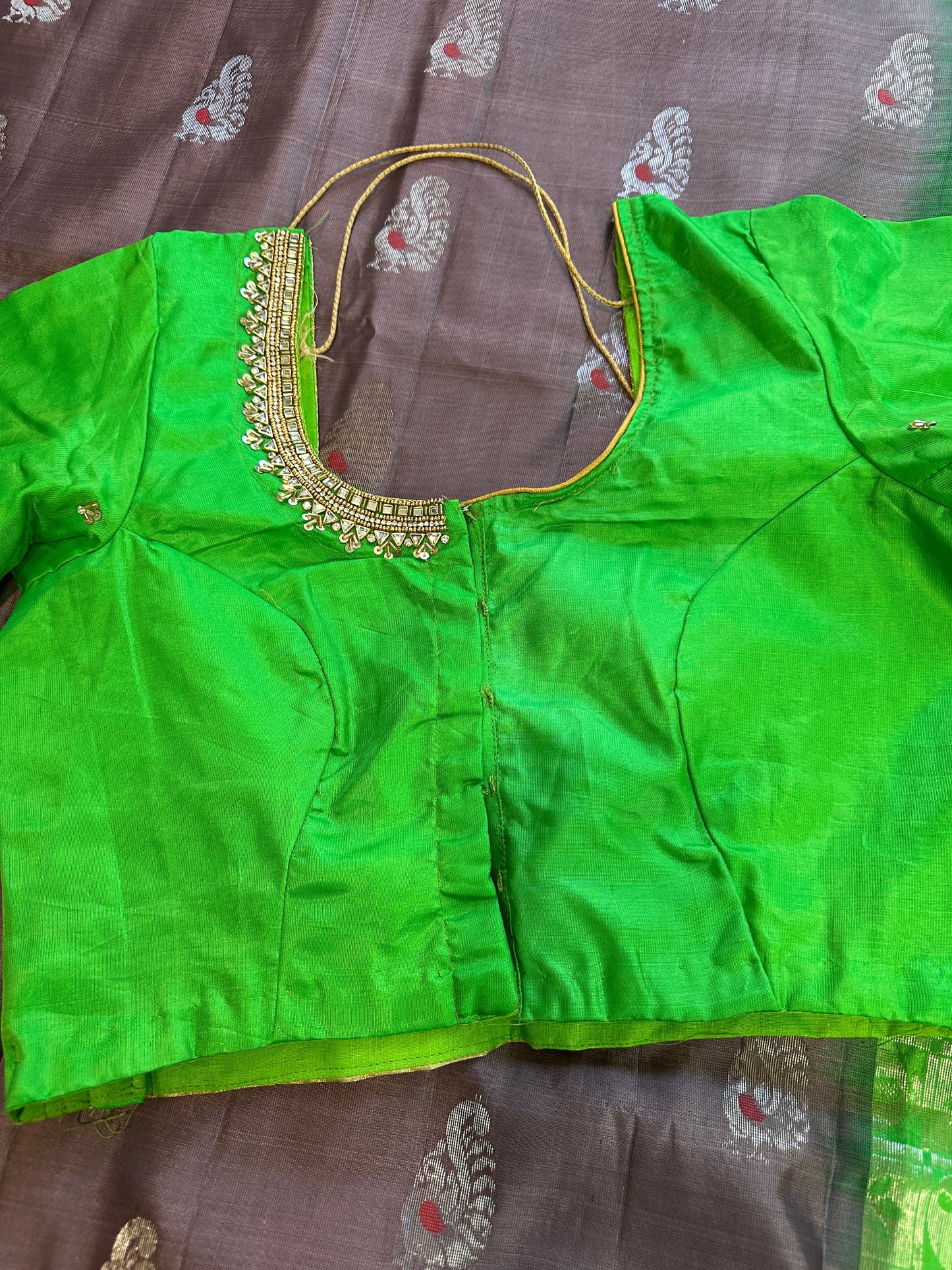 Brown Green Pure Uppada Saree