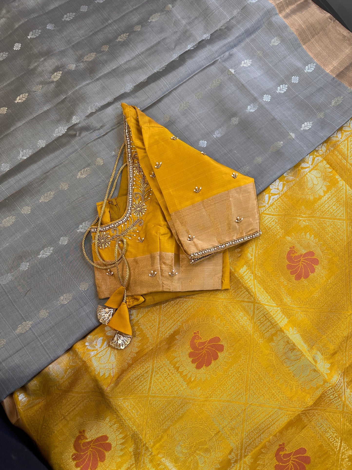 Grey Yellow Pure Uppada Saree
