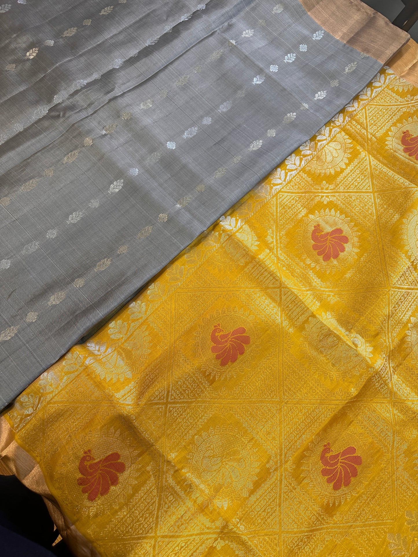 Grey Yellow Pure Uppada Saree