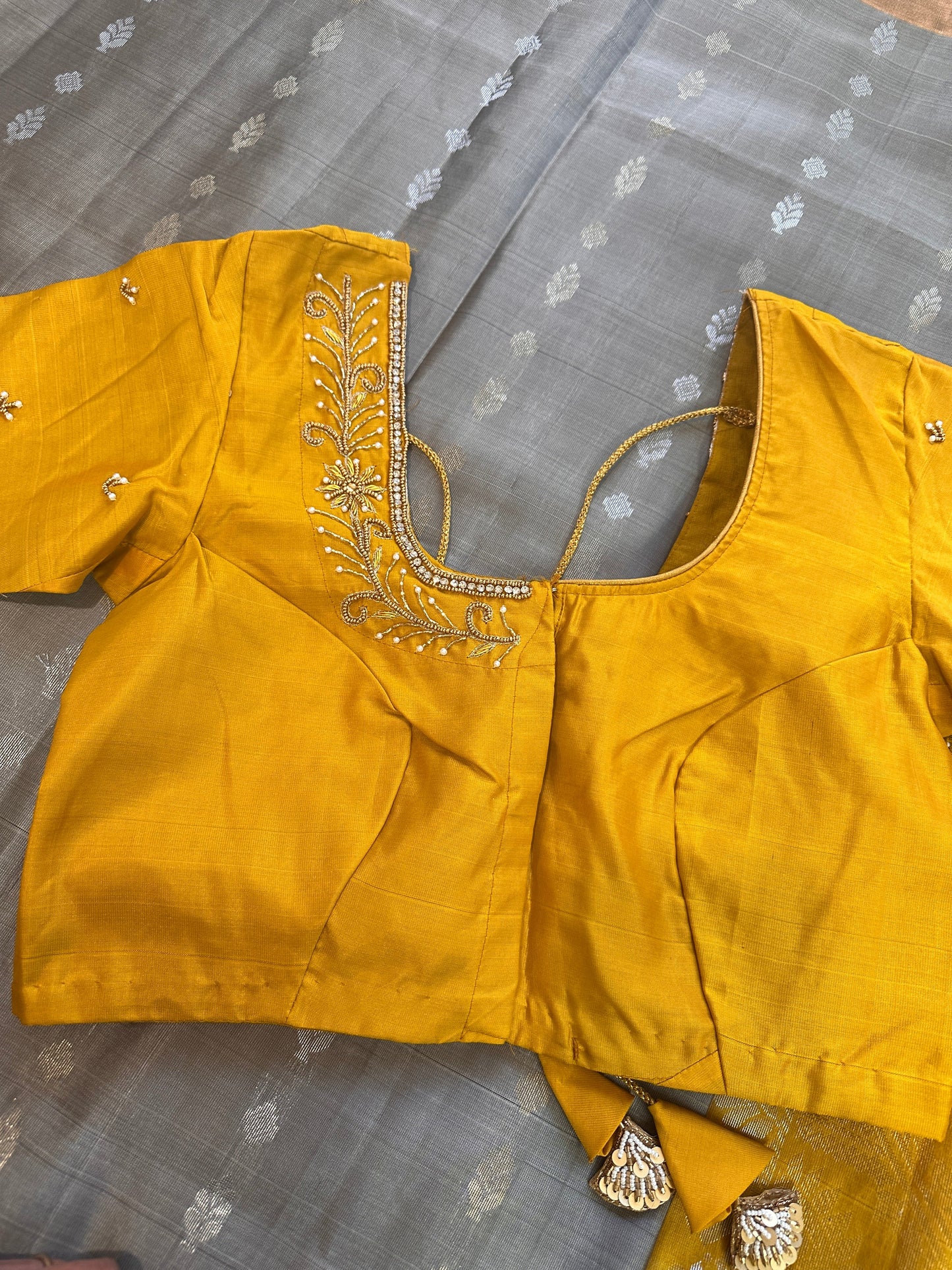 Grey Yellow Pure Uppada Saree