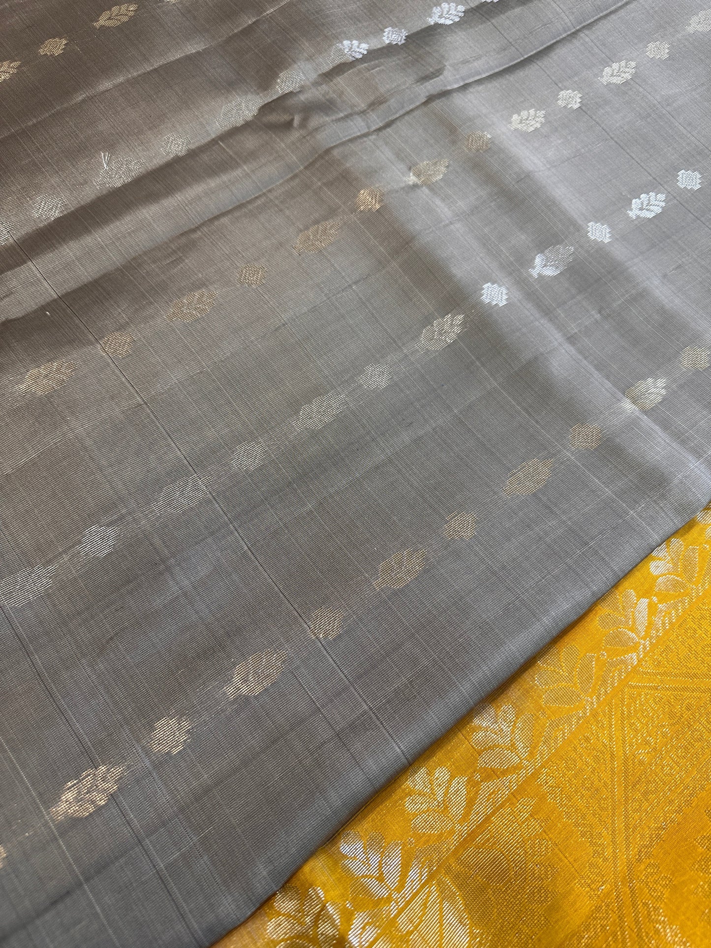 Grey Yellow Pure Uppada Saree