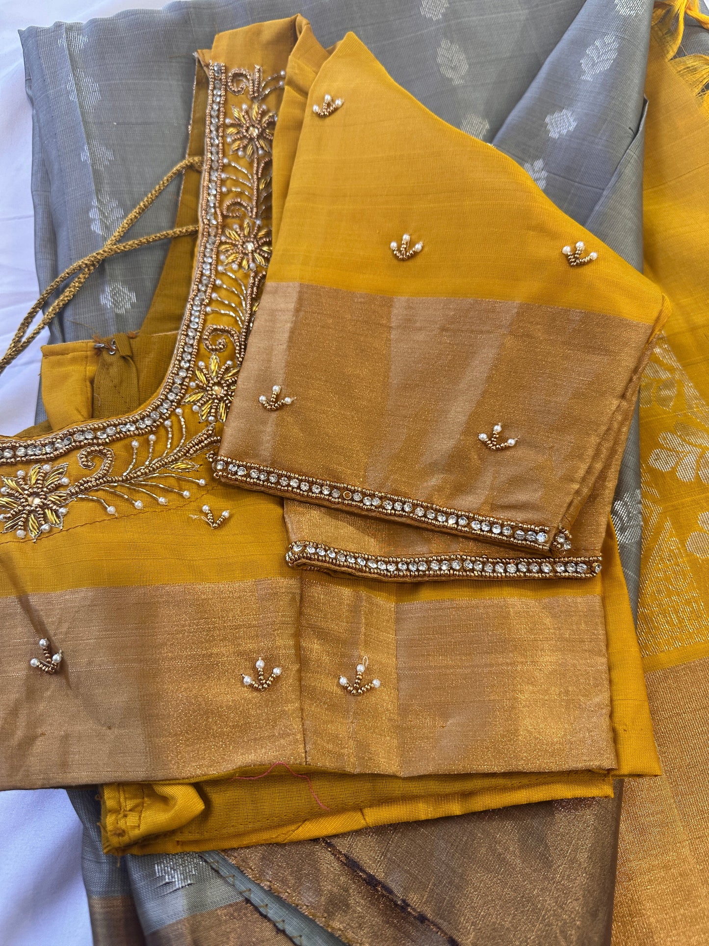 Grey Yellow Pure Uppada Saree