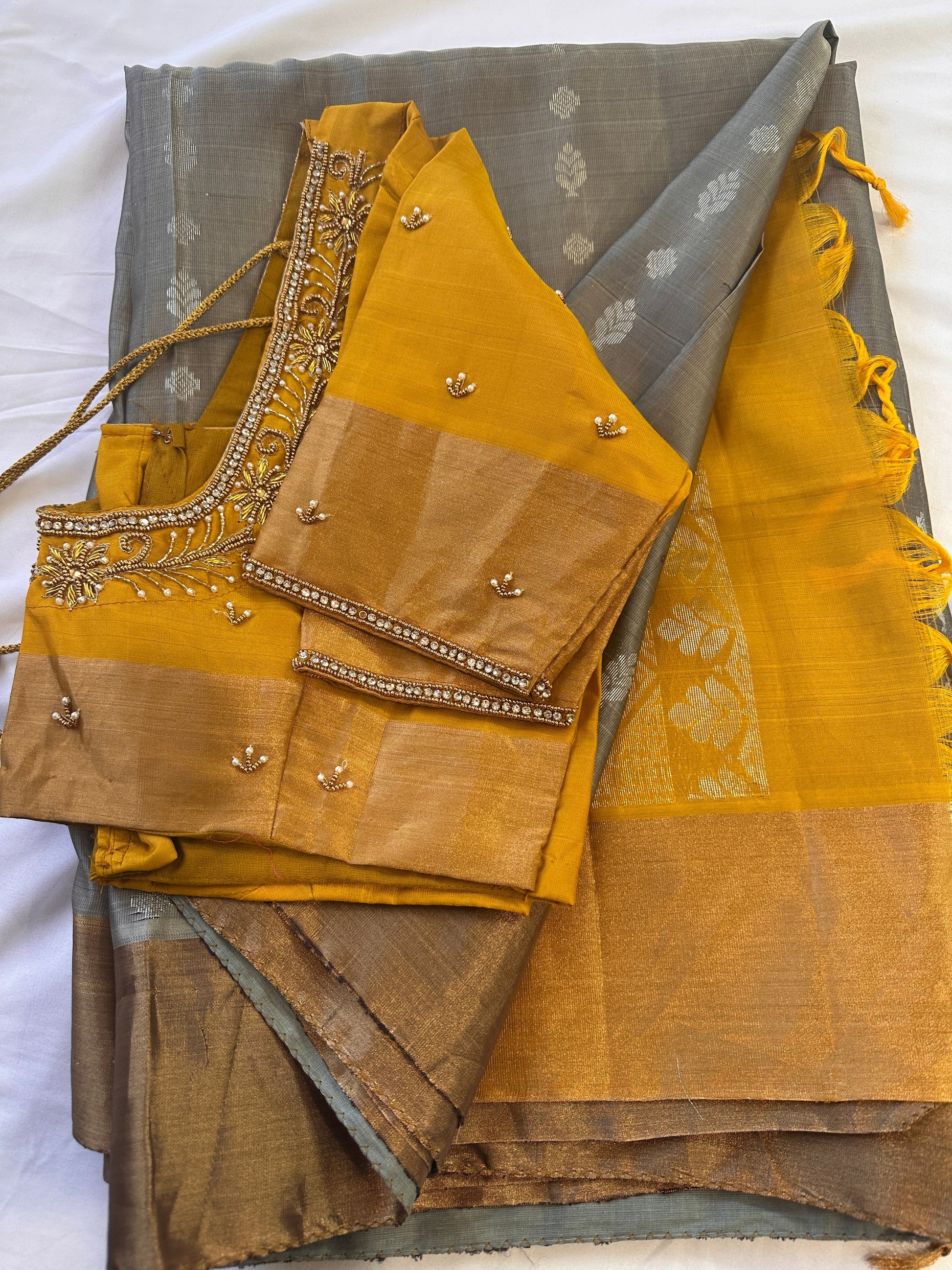 Grey Yellow Pure Uppada Saree