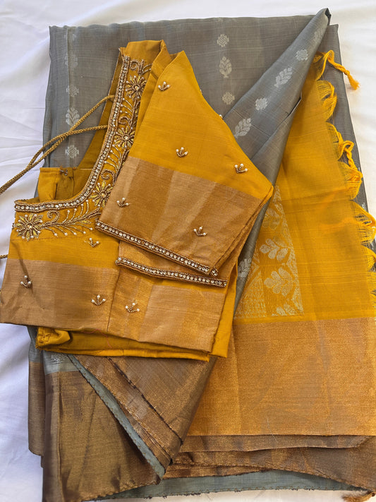 Grey Yellow Pure Uppada Saree
