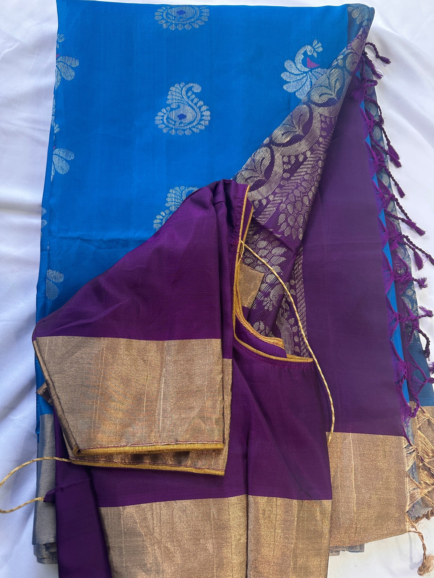 Blue Purple Pure Kanchi Saree