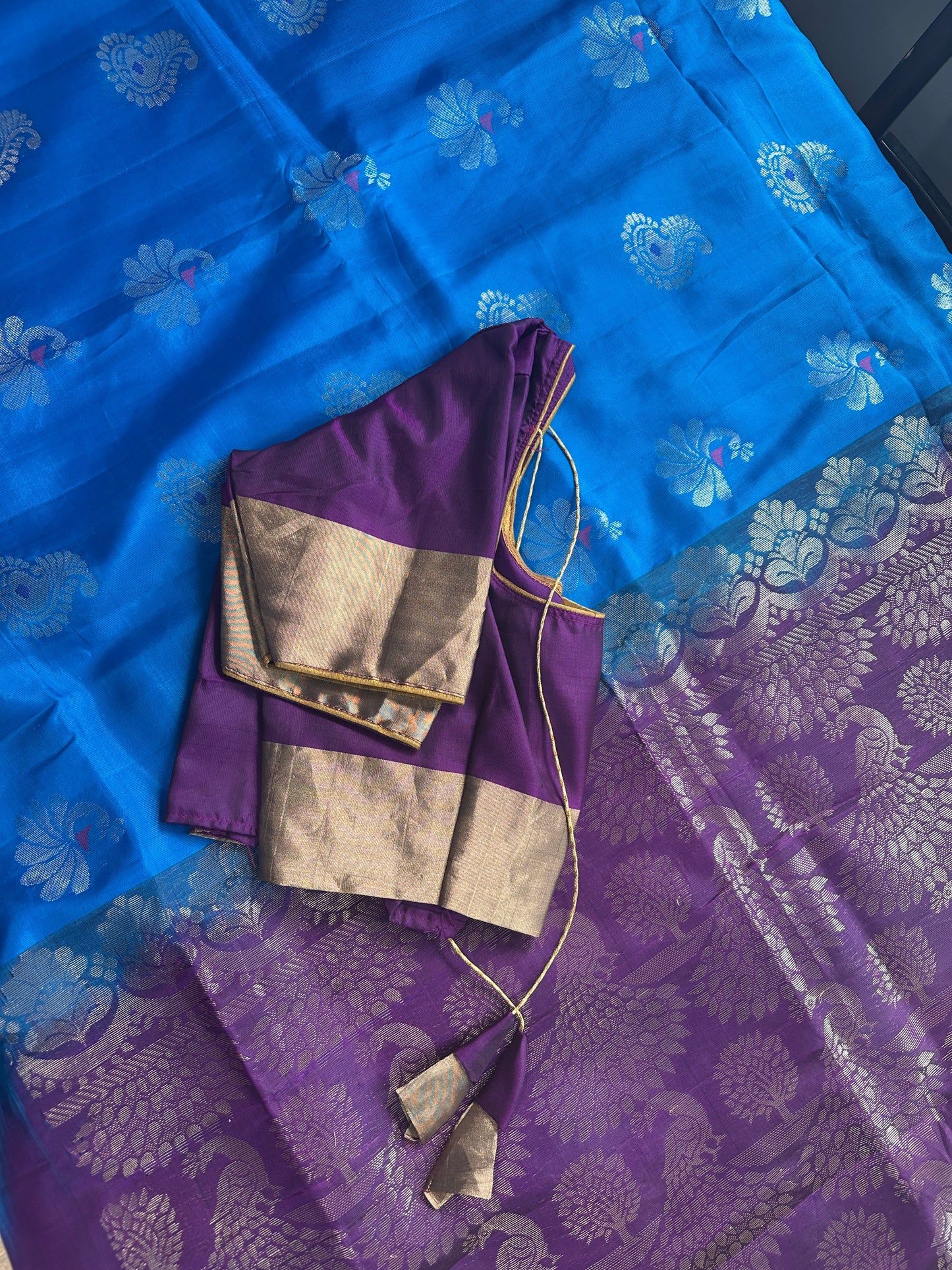 Blue Purple Pure Kanchi Saree