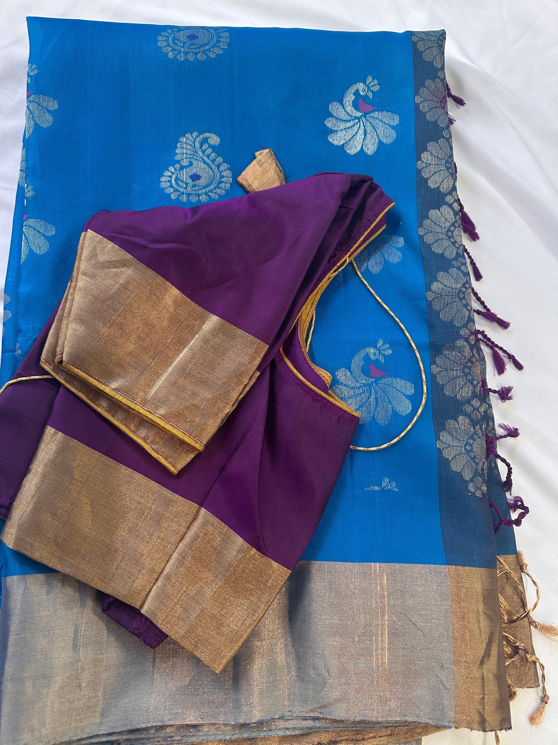 Blue Purple Pure Kanchi Saree