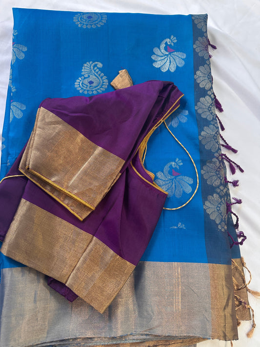 Blue Purple Pure Kanchi Saree