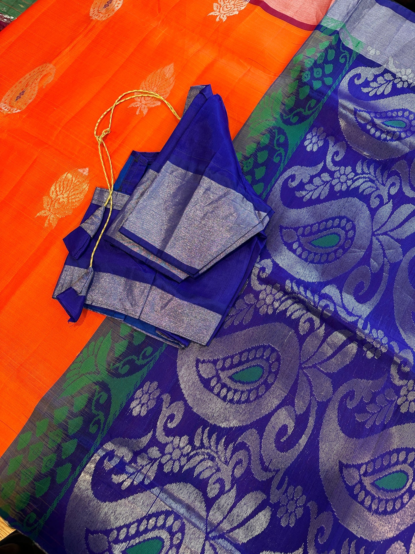 Pure Kanchi Orange BluevSaree