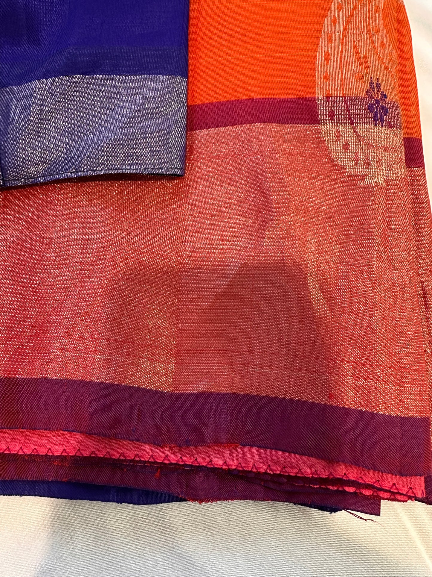 Pure Kanchi Orange BluevSaree