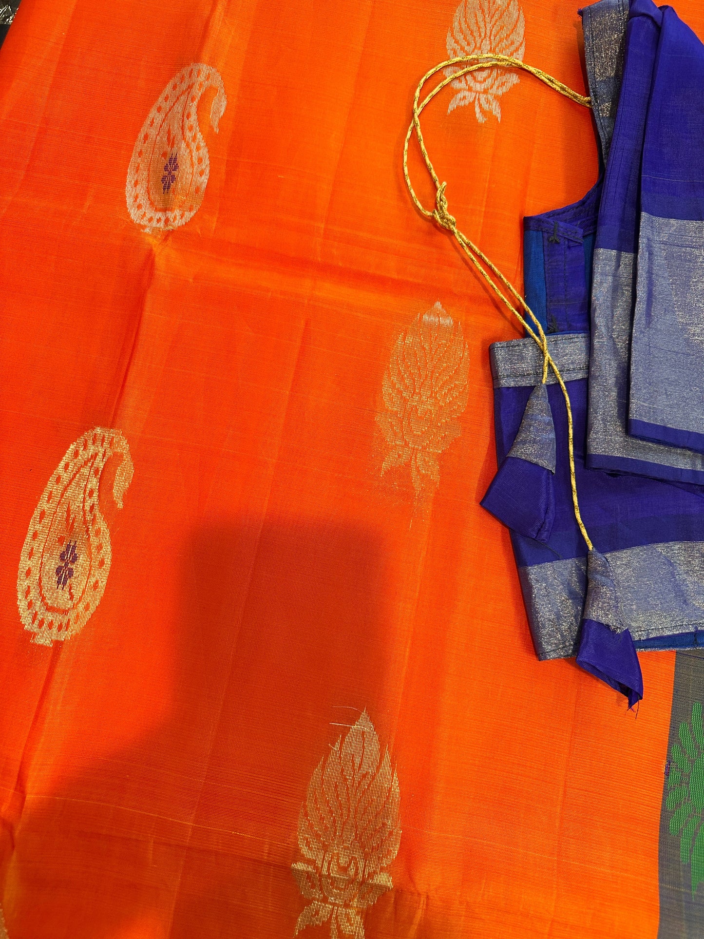 Pure Kanchi Orange BluevSaree