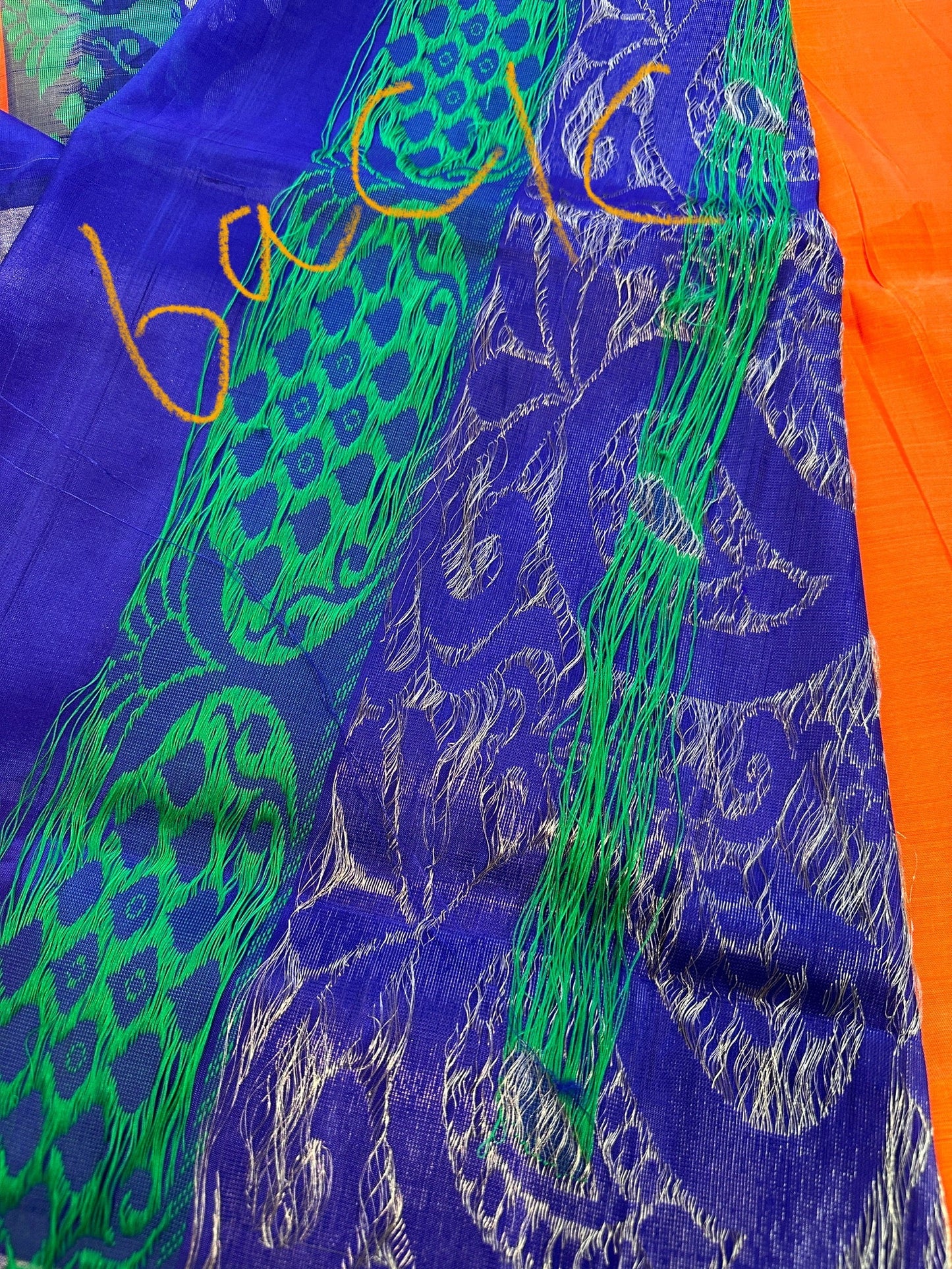 Pure Kanchi Orange BluevSaree