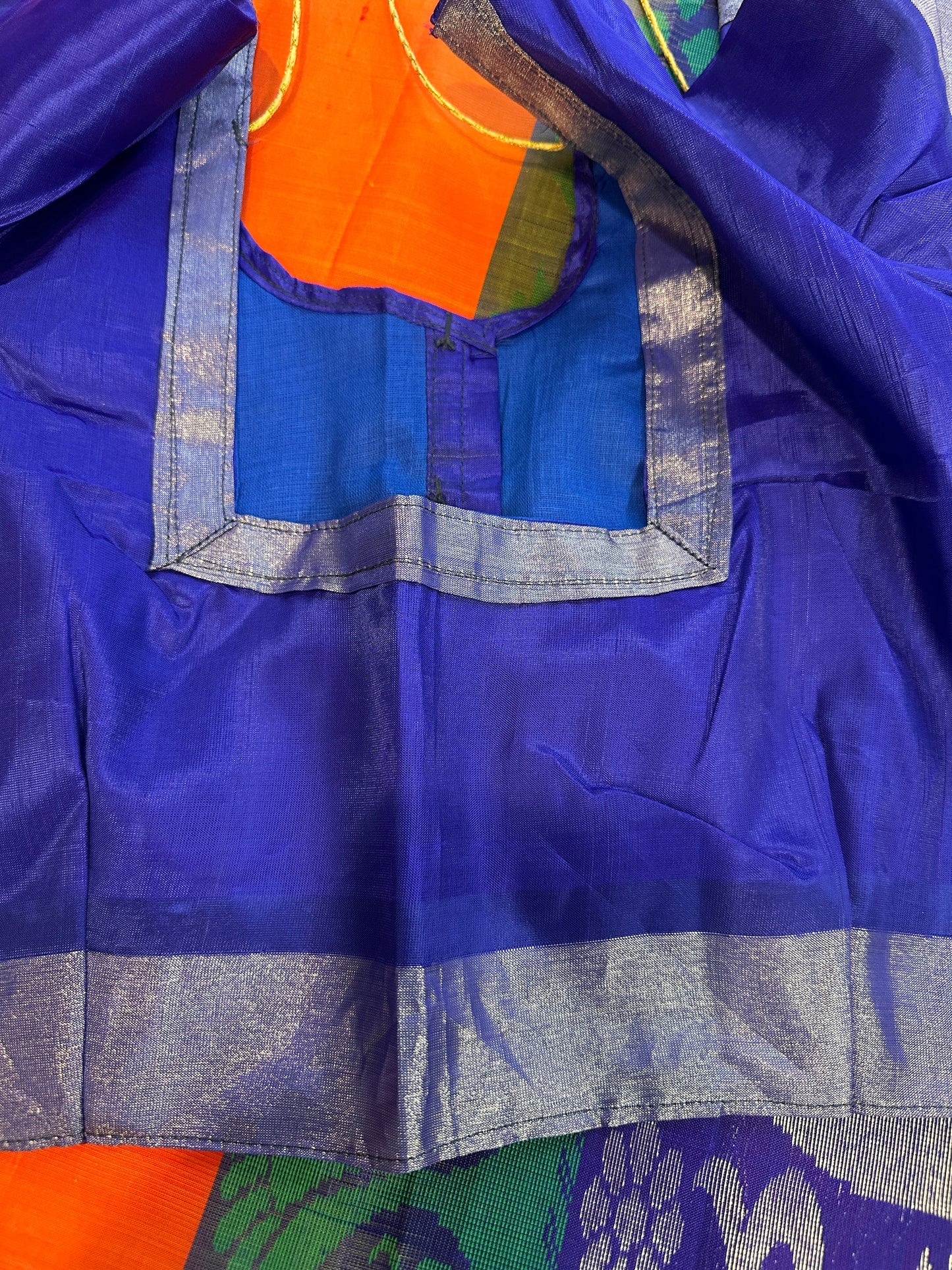 Pure Kanchi Orange BluevSaree
