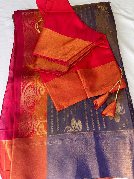 Semi Kanchi Purple Silk Saree