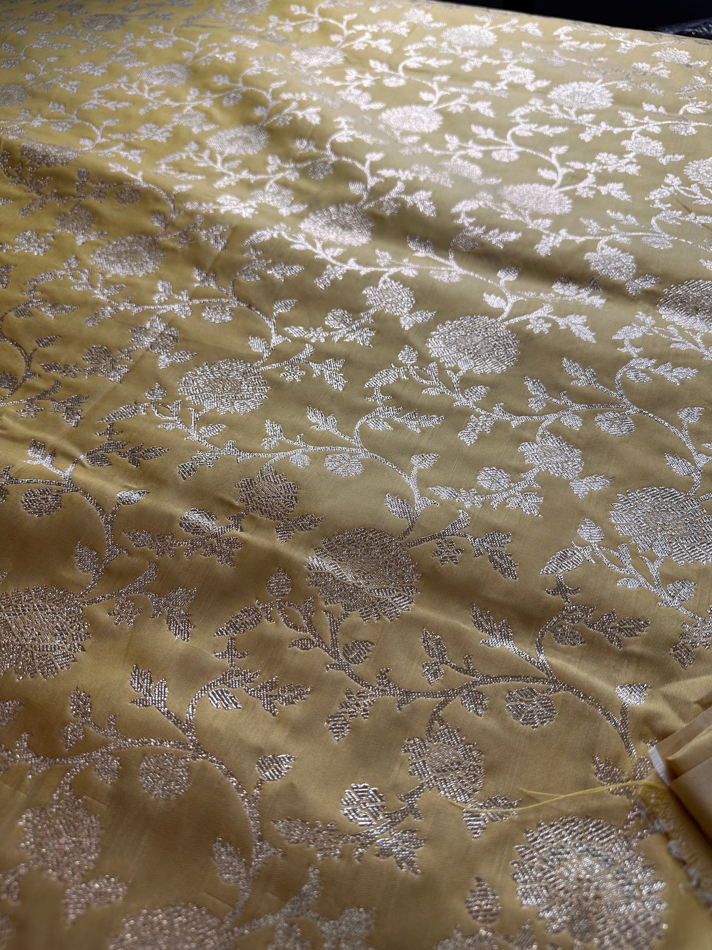 Creamish Yellow Semi Banarsee Silk Saree