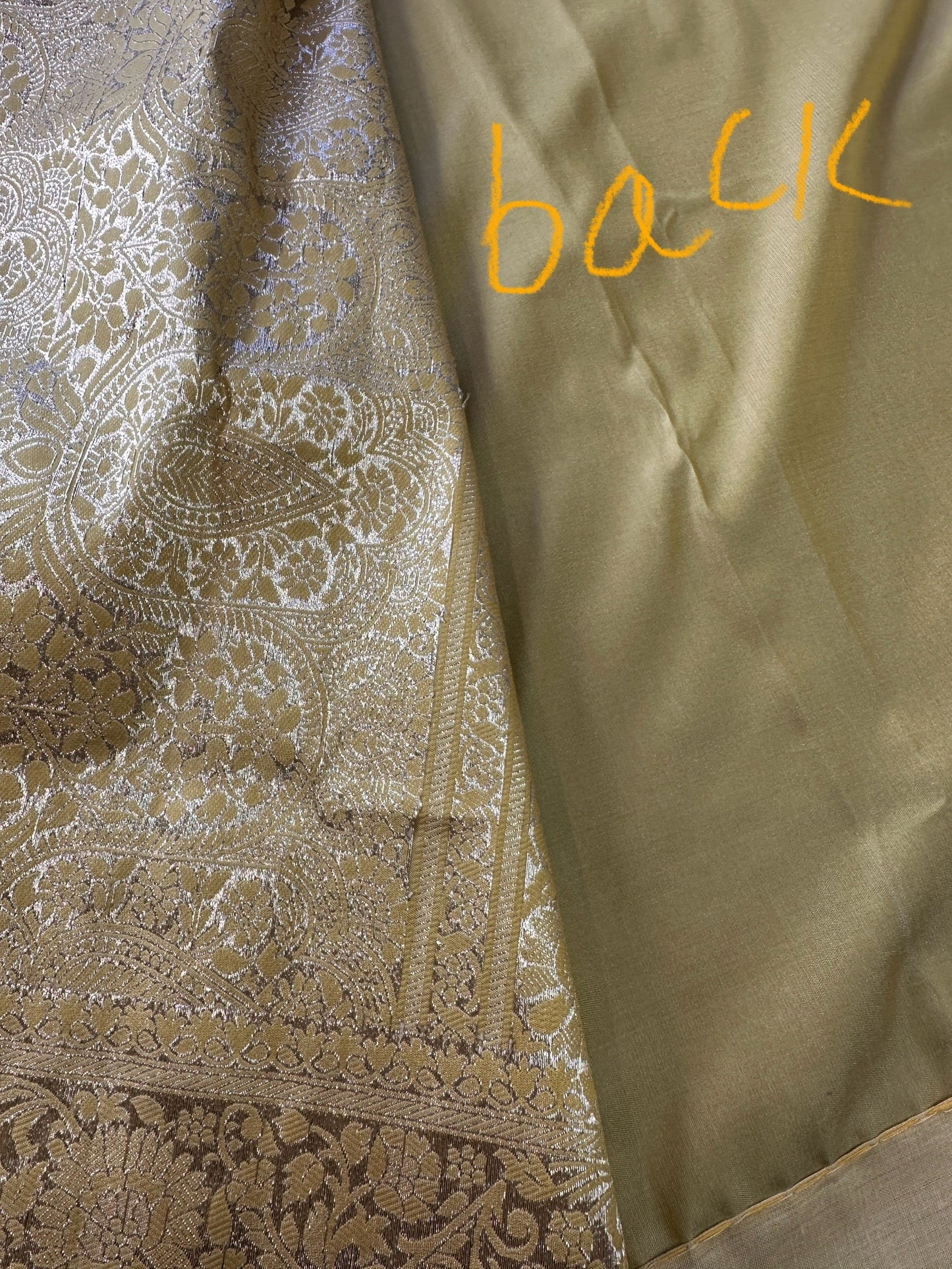 Creamish Yellow Semi Banarsee Silk Saree