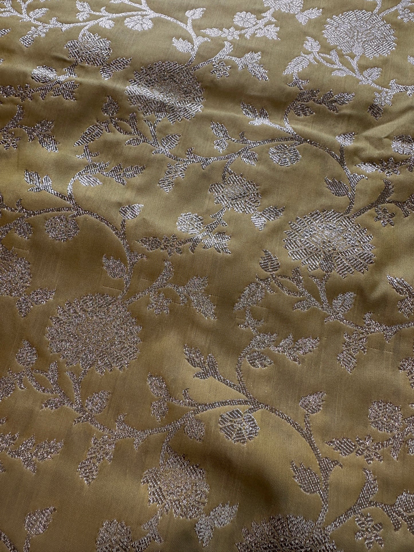 Creamish Yellow Semi Banarsee Silk Saree