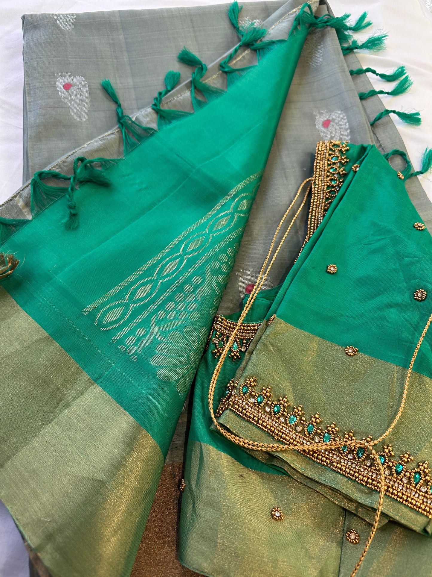Grey Green Pure Uppada Saree