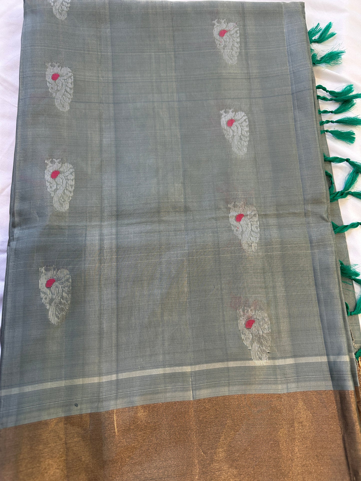 Grey Green Pure Uppada Saree